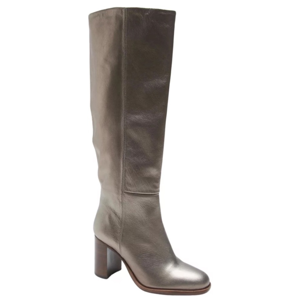 New Free People Grayson Tall Knee Pull On Boot Pewter Metallic Leather Size 37